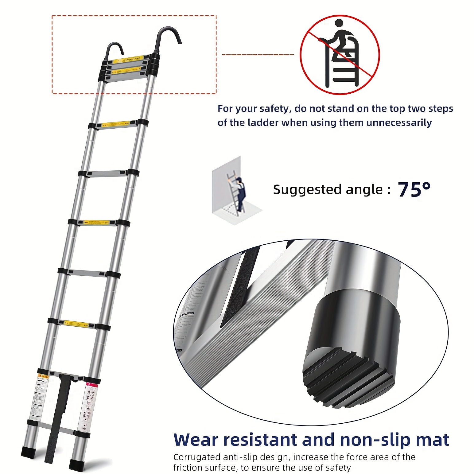 1pc Telescopic Ladder, 16.5ft Telescopic Frame Ladder With Balance Bar And  Removable Wheels, Household Folding Ladder, Multifunctional Foldable Ladder