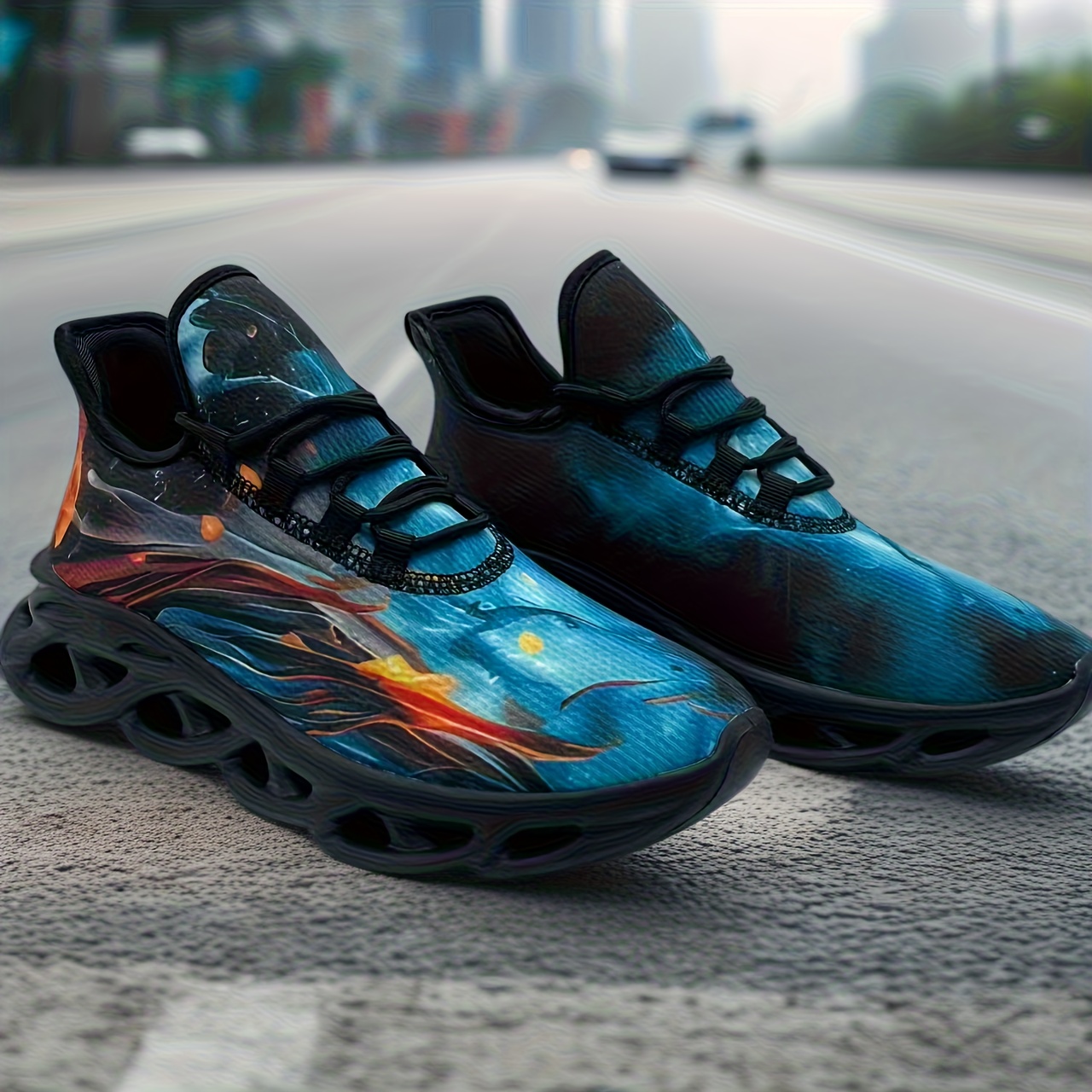 TEMU Men's Outdoor Sneakers Nebula Impact Flame Street Style Low-top Lace- Sole Lightweight Anti-slip Comfortable Wear-resistant Running Shoes