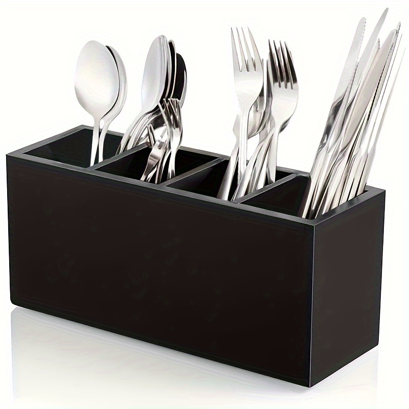 

Organisateur de Couverts en Bois 1pc - Porte-Ustensiles de Cuisine à 4 Compartiments pour Couverts, Cuillères, & Couteaux - Solution de Rangement de Style Contemporain