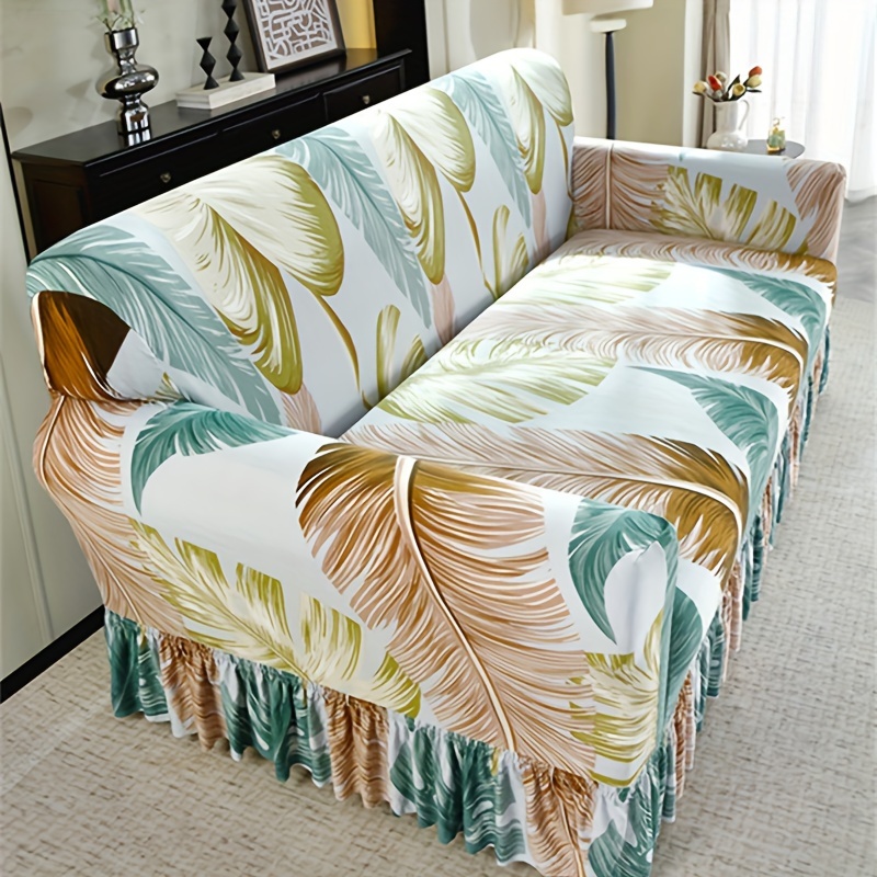 tropical elastic band fitted sofa slipcovers ruffle skirt Temu