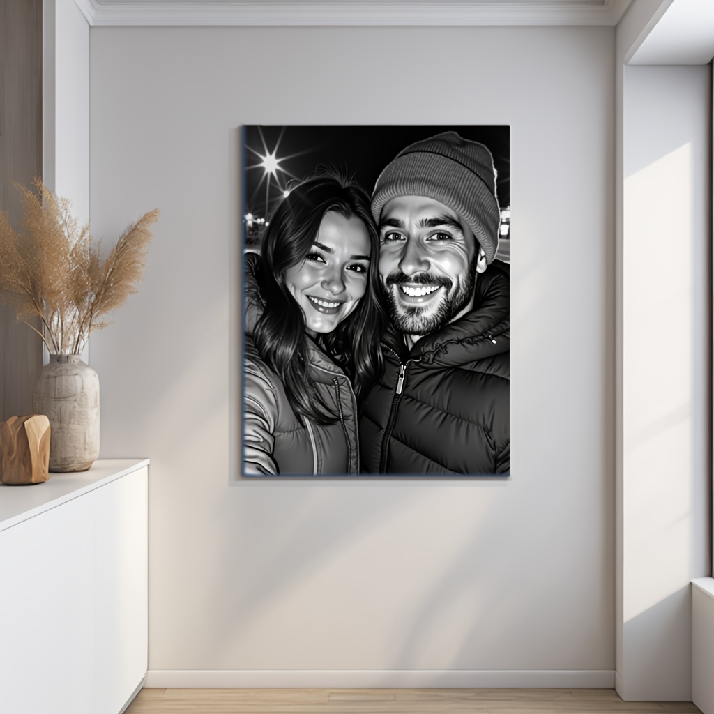 

1pc Personalized Canvas Print, Custom Couple Photo Wall Art, , Family , Ideal For Christmas, Halloween, Easter, Valentine's Day, National Day Decor