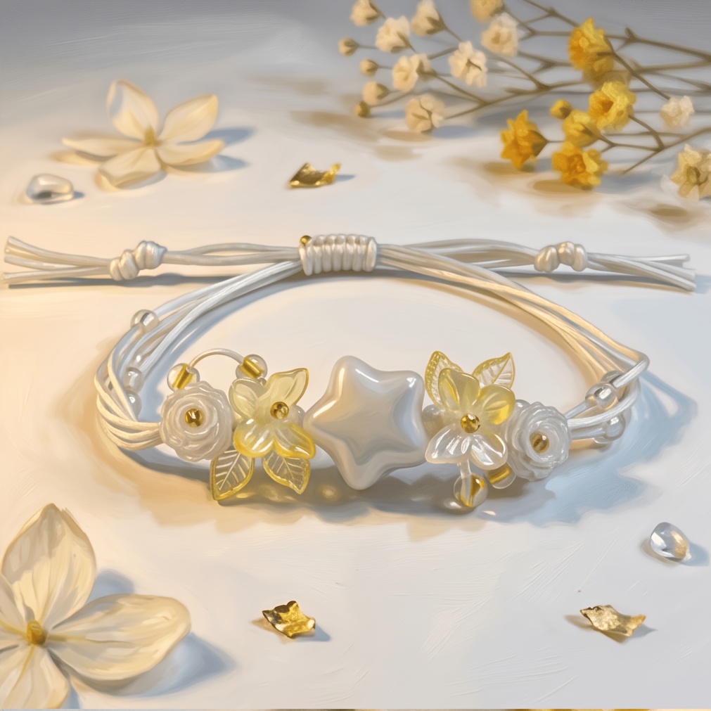 Handmade Woven Gentle Milk White Star Glass Bead Bracelet