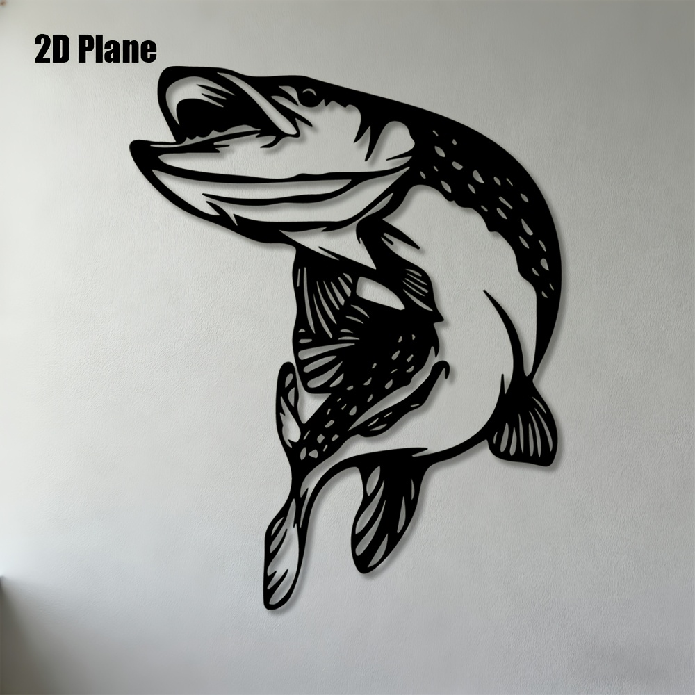TEMU 2d Flat - 1pc, 2d Flat, Wall Sculptures, Leaping Pike Fish Metal Wall Art, Perfect For Living Room, Bedroom, Office, Fishing Room And Outdoor
