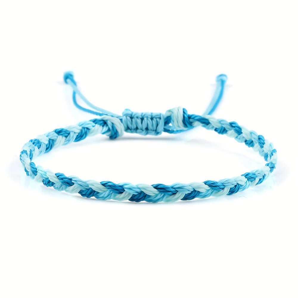 TEMU 1pc Handmade Adjustable Blue Braided Bracelet - Nautical Theme Unisex Jewelry For , Durable Woven Design For Vacation, Sports, Holidays -
