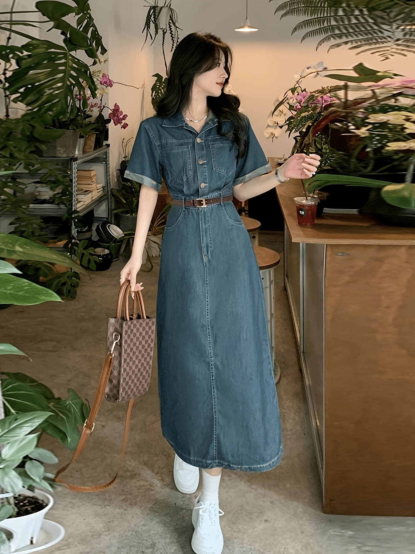 womens a line denim dress collar adjustable - Temu Saudi Arabia