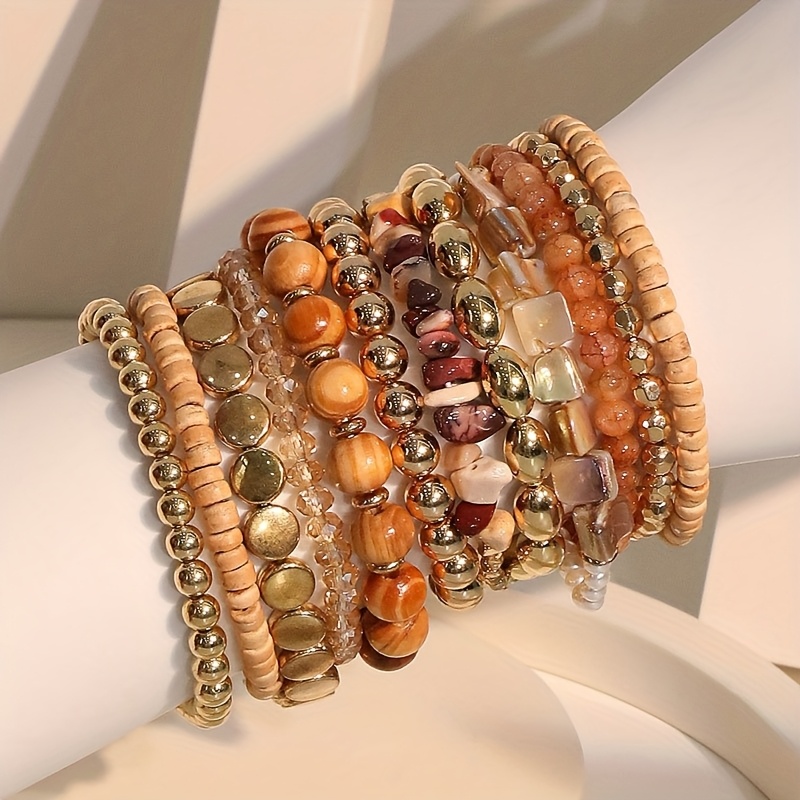 E-shop 12-teiliges Strand-Armband-Set im Bohemian-Stil, modisches handgewebtes mehrteiliges Armband-Set für Damen, größtenteils aus Kunststoff