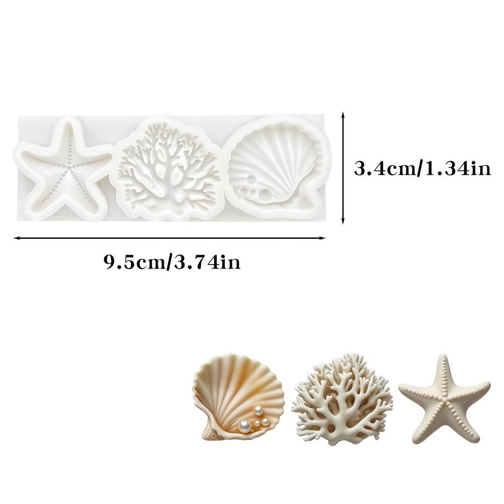 Image of Mini Ocean-themed Seashell, Coral, And Starfish Fondant Silicone Mold, 3- Ocean Element Cake Decorating Chocolate Mold
