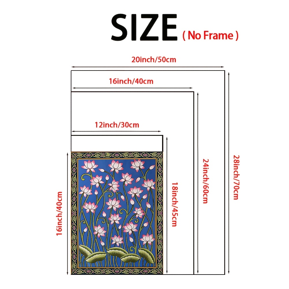 2d 플랫, 2d 플랫, 포스터 및 프린트, 2d 플랫 프레임리스 캔버스, 인도 민속 예술 연꽃 그림, 플로럴 홈 데코, 홈  , 침실 및 사려 깊은 선물로 이상적, 대형 벽걸이 예술