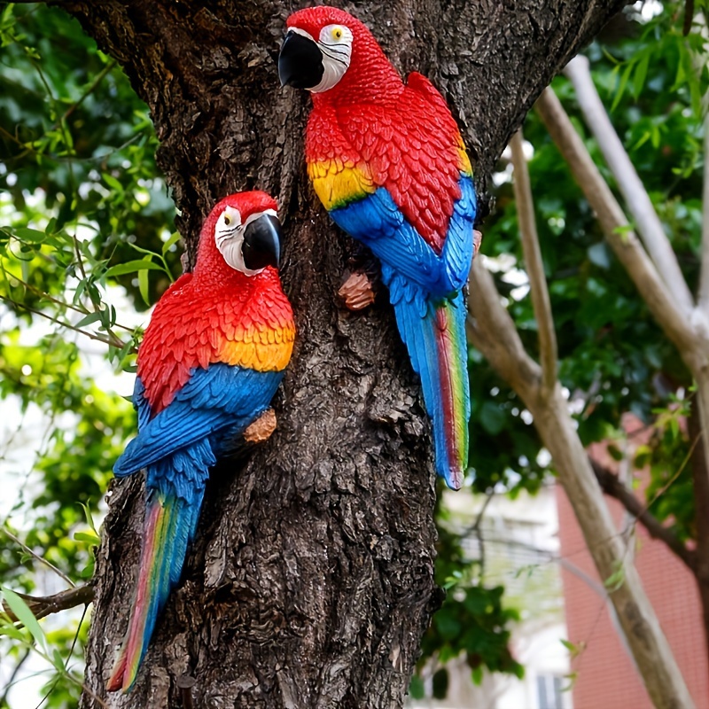 

2pcs Wall Mounted Parrot Statue, Simulation Parrot Outdoor Garden Resin Crafts, Ornaments, Landscaping Diy Garden Sculptures, For Yard Lawn Home Décor