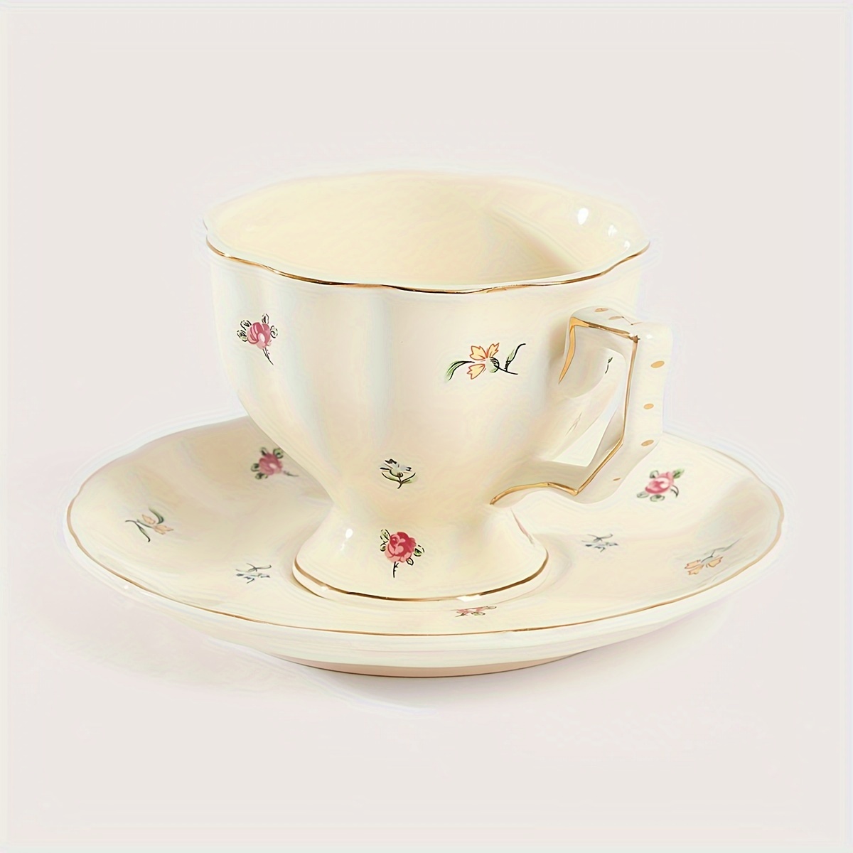 

Set, Floral Pattern Teacup And Saucer, Ceramic Coffee Cup And Saucer Plate, Drinking Cups For Breakfast, Tea Party, Afternoon Tea, Home, Garden, Restaurant And More, Summer Winter Drinkware