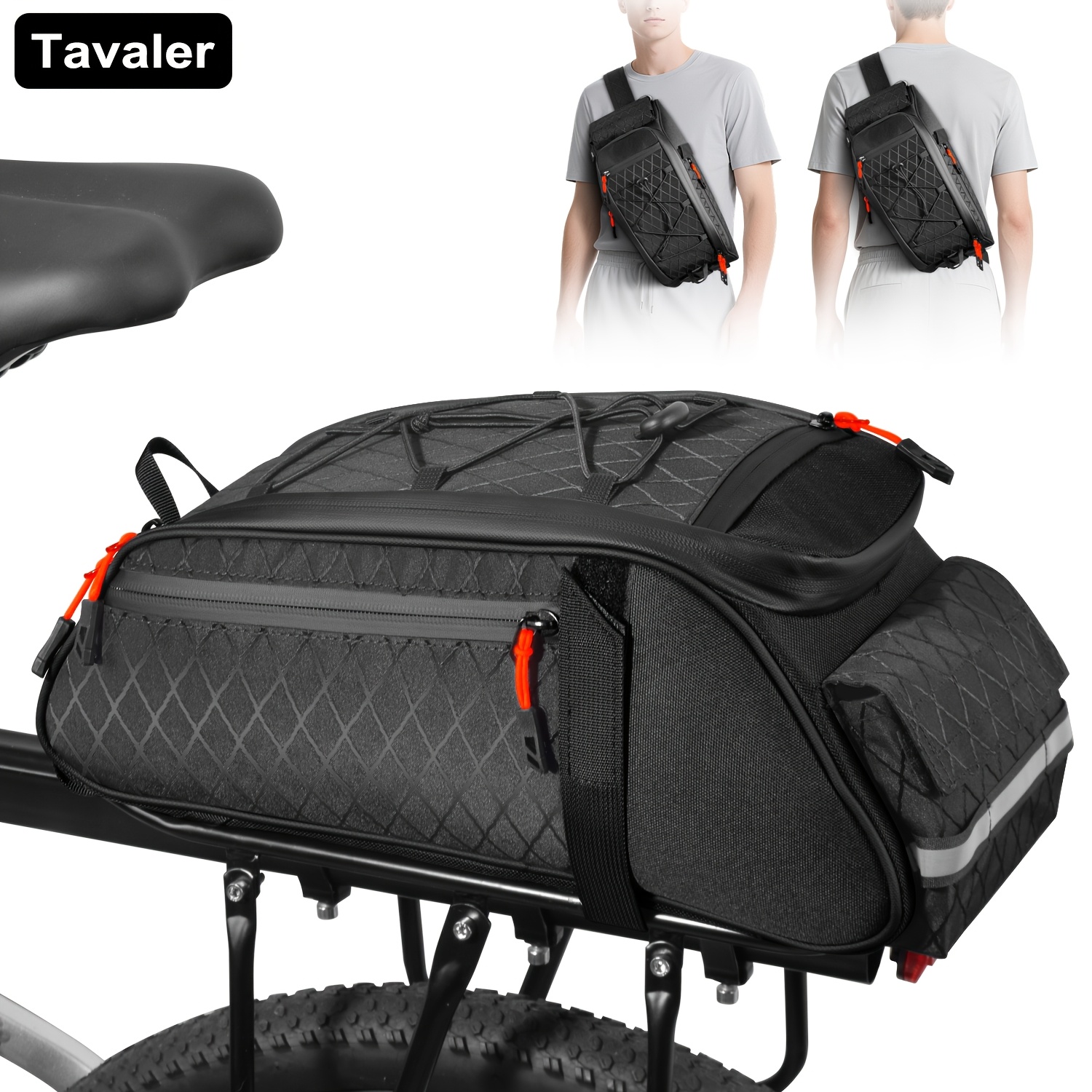 Image of Bike Rear Rack Bag, Bicycle Pannier Bag With Large Capacity, Expandable Storage & Layered Compartment, 3-in-1 Bike Trunk Bag With Reflective Strip For Commuting Travel Mountain Bikes