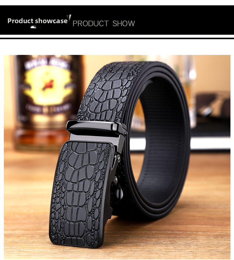 Men's Genuine Leather Belt with Toothless Automatic Buckle - Business Casual Pants Belt. Suitable for Middle-aged and Young Men, Office Attire, Daily Belt, Simple Design, Minimalist Belt, Top-Grain Leather Material, High Quality, Adjustable Waist