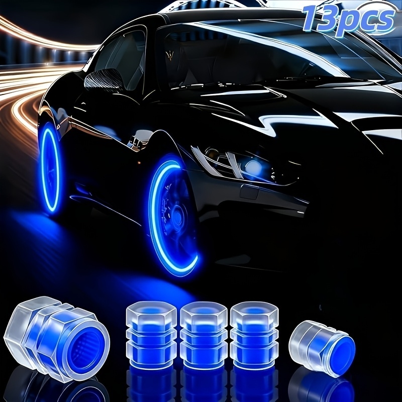 Image of 13pcs Set Of -the-dark Tire Valve Caps, Universal Car Bicycle Motorcycle Truck Wheel Tire Valve Covers Dust Caps, Car Additions