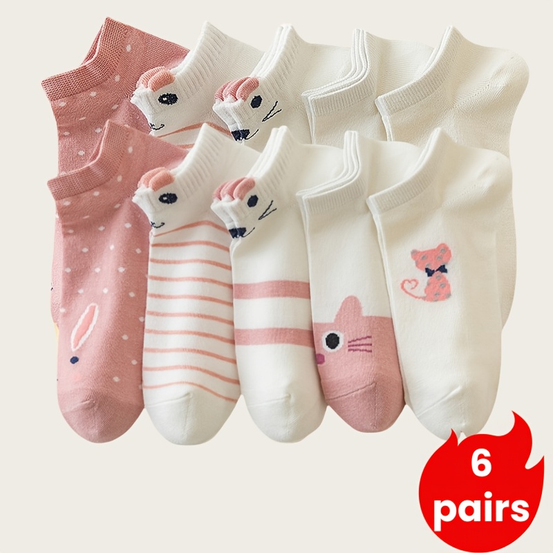 TEMU 3/6 Paires de Chaussettes à Oreilles de Chat pour Femmes, Légères et Respirantes, Douces et Confortables, & Absorbant la Transpiration. Lavable