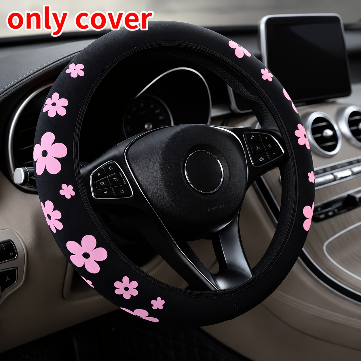 TEMU 1pc Steering Wheel Cover -15 Inch, Non-slip Floral Print Universal Car Steering Wheel Protector, Soft Comfortable Auto Interior Accessories For