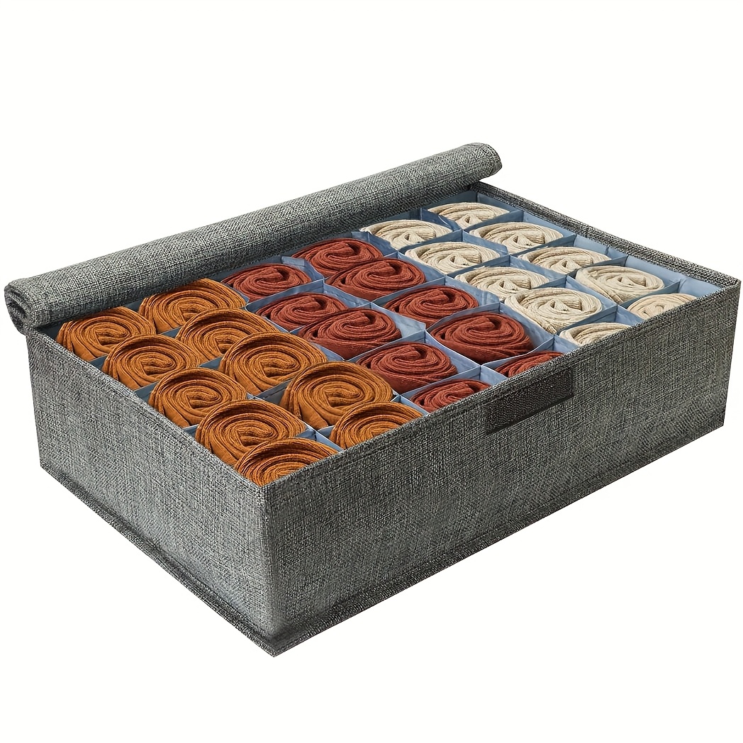 Image of Underwear Socks Ties Storage Organizer With Lids Foldable Closet Drawer Organizer 30 Cells, Fabric Wardrobe Divider Storage Box For Scarves And Lingerie