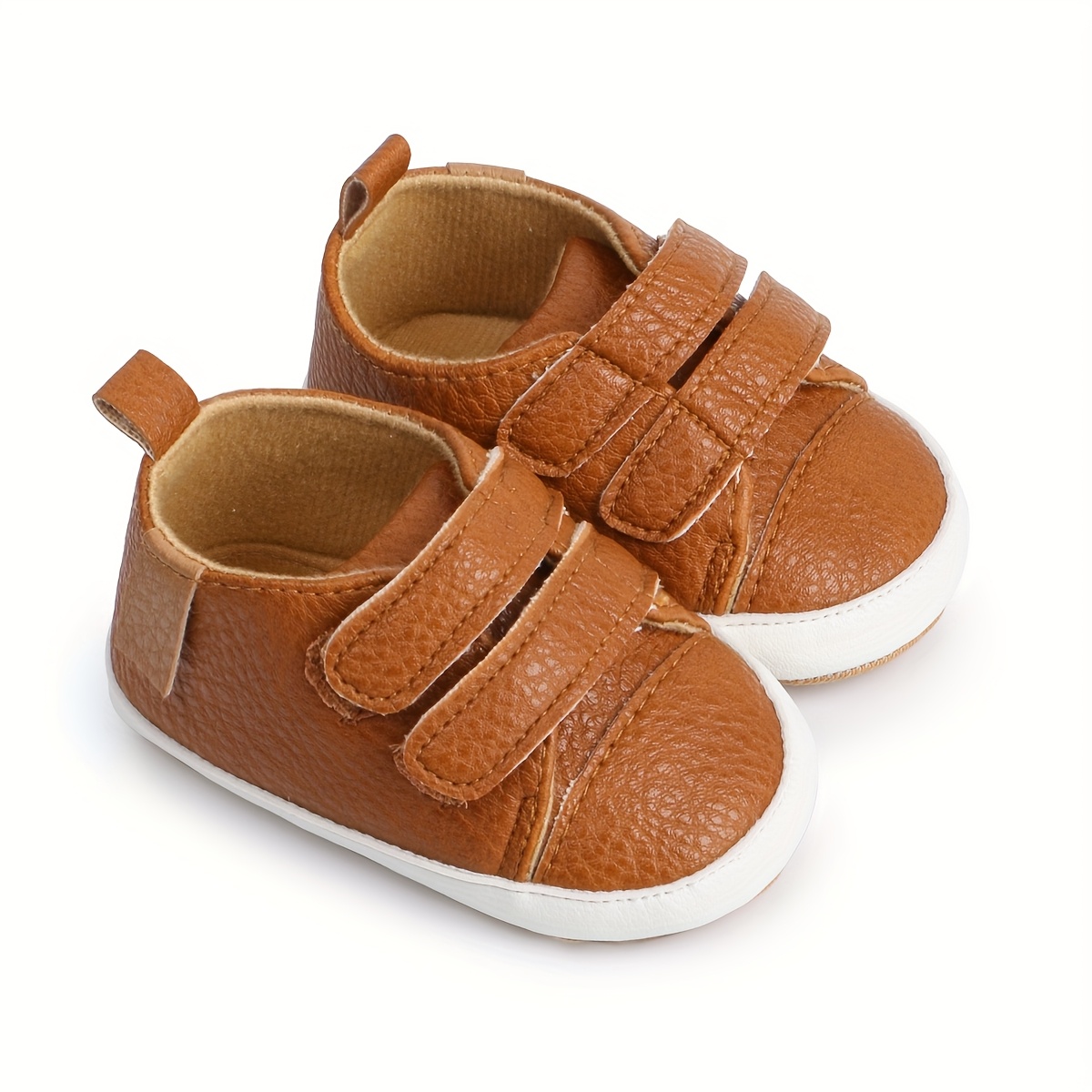 Baby Boys' First Walkers Sneakers Soft Synthetic Non-Slip Rubber Sole,  Closure, Breathable Fabric Lining for Spring/Fall, Beige White, Baby Boy