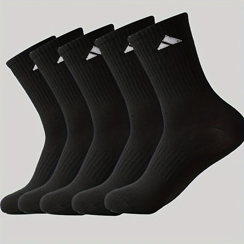 TEMU 5 Pairs Of Men's Mid-calf Socks, High-waisted Long Sports Socks, Solid Color Easy Waist-tight Socks, Unisex Couple Versatile For Autumn And