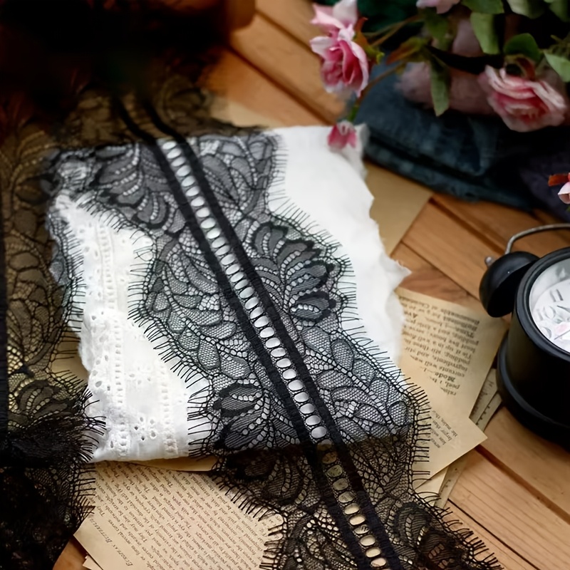 TEMU 3 Meters/roll, Black And White Double-sided Eyelash Lace Trim, Vintage Openwork Pattern, For Wedding Dress, Formal Gown, And Curtain Decoration