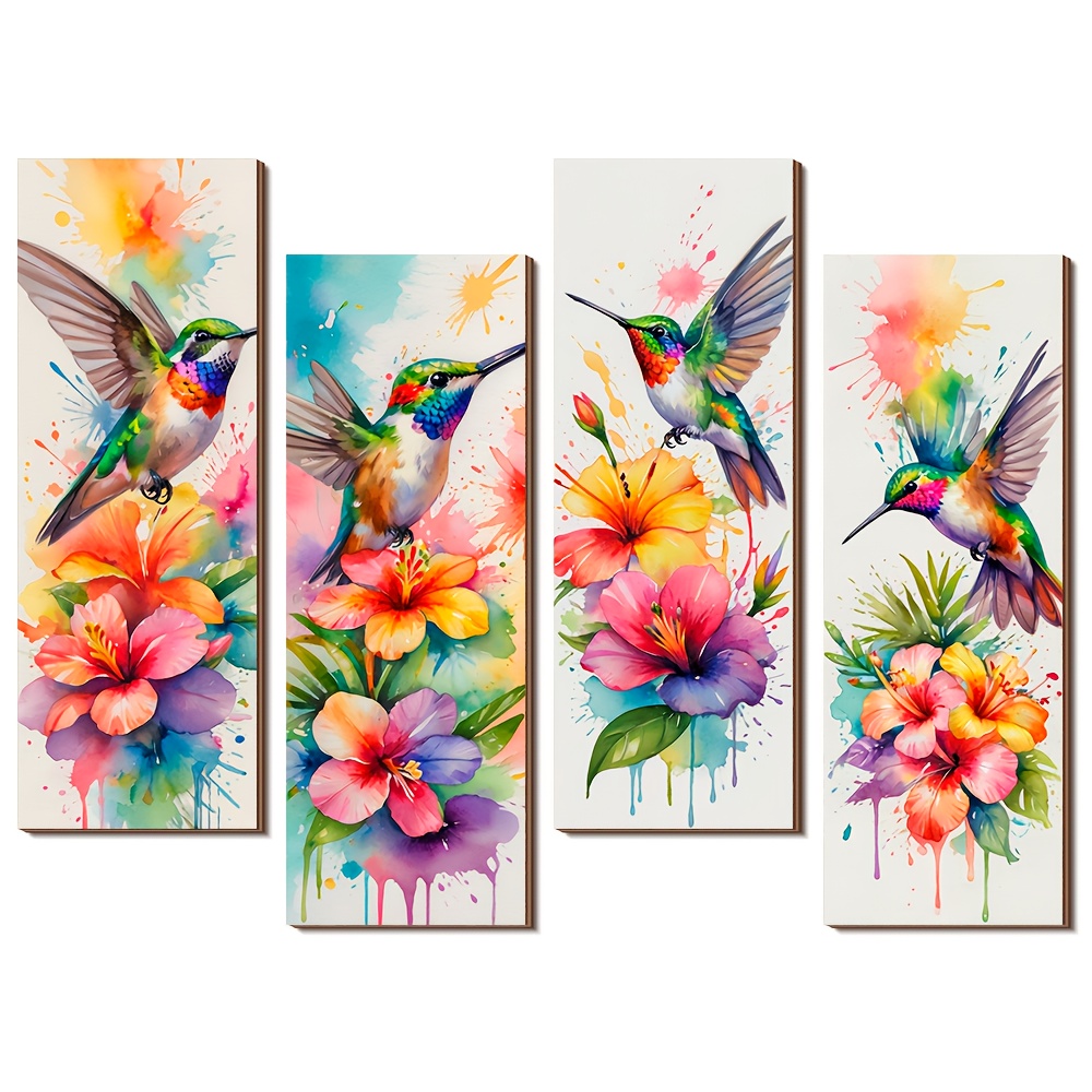TEMU 4 piezas de Decoración de Pared de Madera con Art Deco y Flores Acuarela, Estilo Multiusos Temática Animal para Colgar en la Pared, para