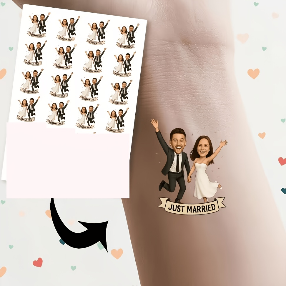 TEMU 16 adesivi per tatuaggi personalizzati da matrimonio adatti per matrimoni e anniversari - Tatuaggi temporanei con , design di , applicazione per