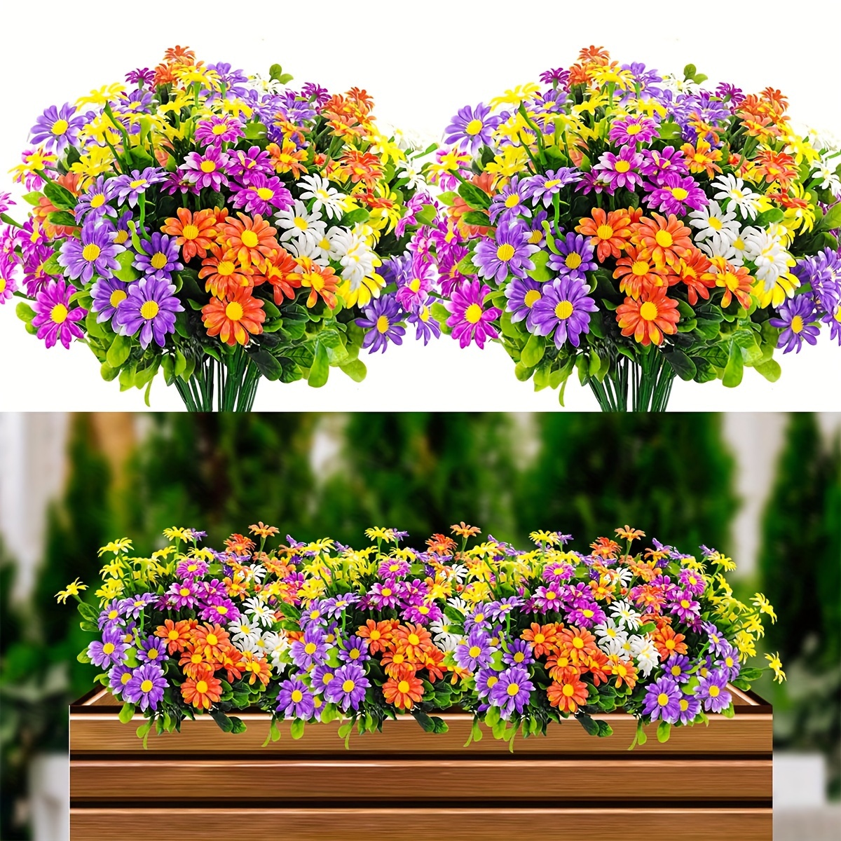 CSBYW Flores artificiales, 20 paquetes de margaritas artificiales  multicolor, resistentes a los rayos UV, flores silvestres falsas con tallos  de