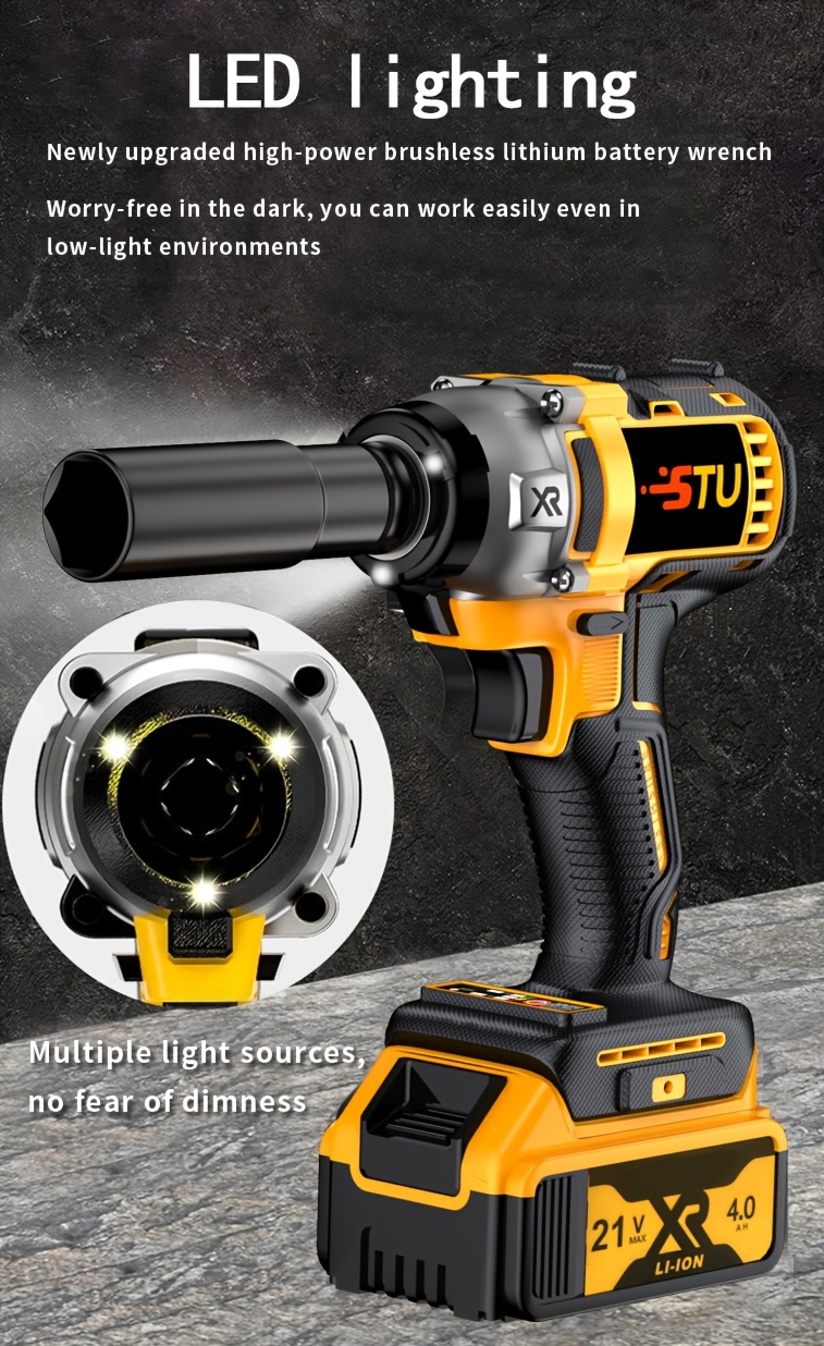 new wireless impact wrench with   of 3000 revolutions per minute and a   torque of 350     475n m   with a 4 0ah lithium   charger and carrying case suitable for automotive construction and home repairs details 4