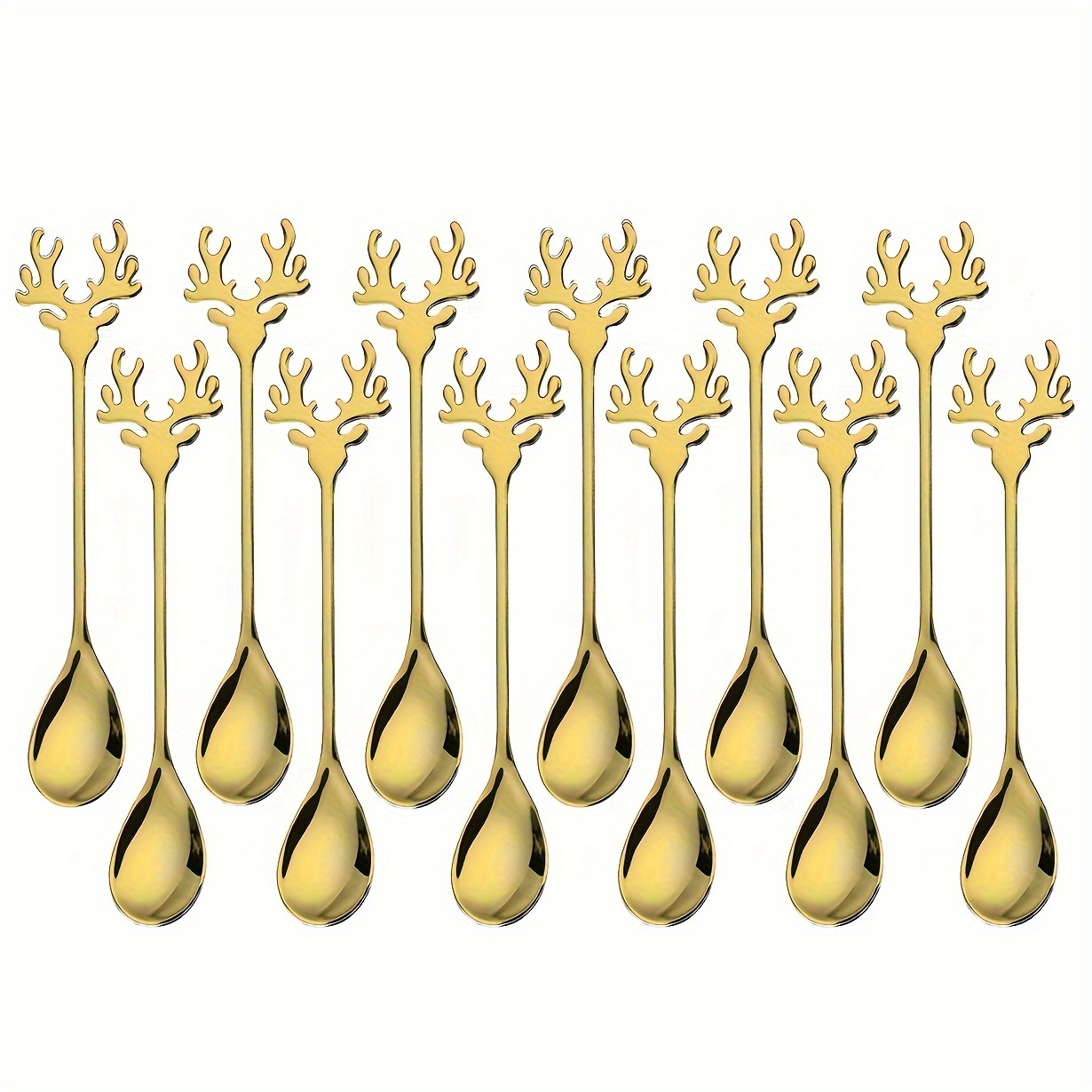 Image of 12pcs Holiday Reindeer Coffee Spoon - Stainless Steel, For Christmas Morning, Christmas Gift
