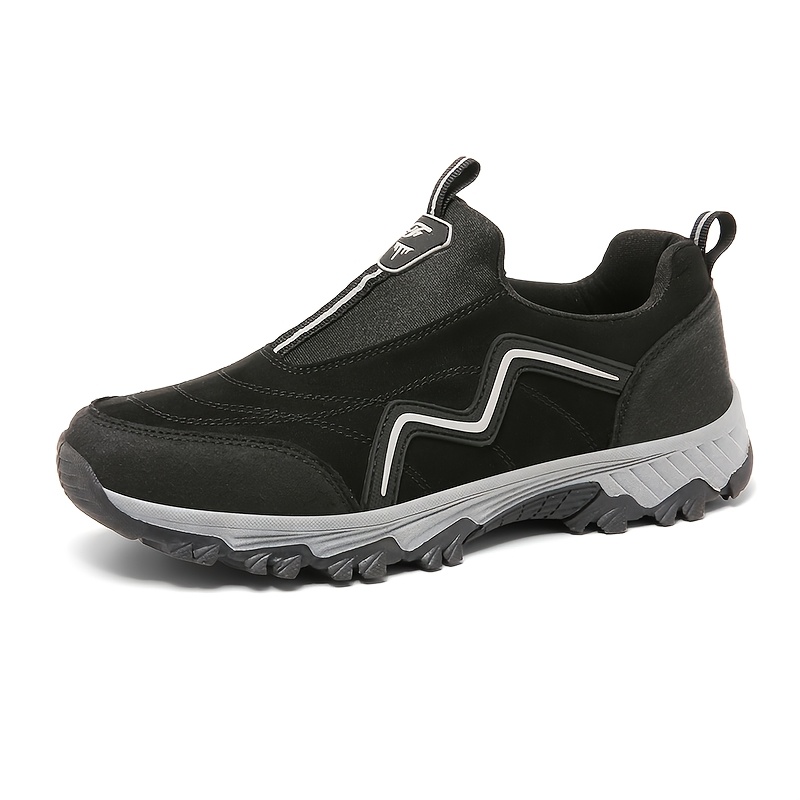 TEMU Canemon Men's Slip-on Hiking Sneakers Suitable For Elderly & Middle-aged - Anti-slip Tpr Sole, Breathable Low-top Walking Shoes With Cushioned ,