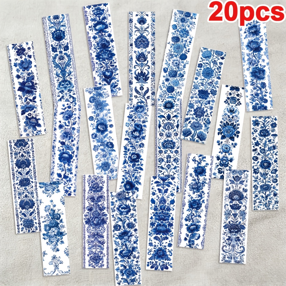 TEMU 5.9 X 1.57 Inch 20pcs Blue And White Porcelain Interlocking Flower Bookmark Set, Unique Exquisite, Reading Reward, Perfect Gift For Teachers And