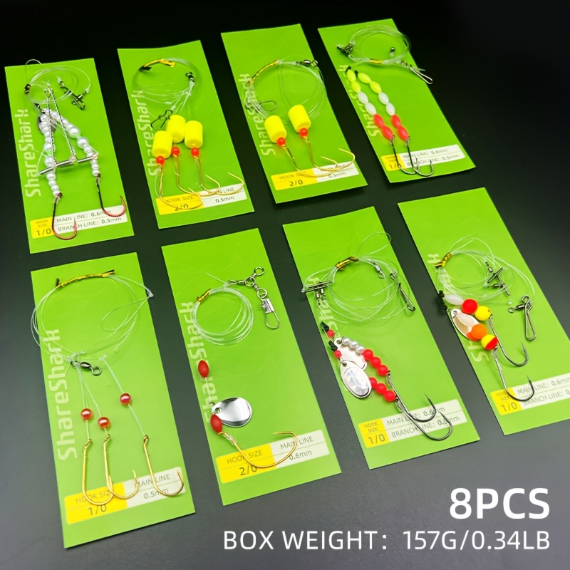 Image of 8 Styles Saltwater Fishing Rigs Set, Pre-tied With Circle Hooks, Floats, Swivels And Beads, Bottom Surf Fishing Tackle Kit