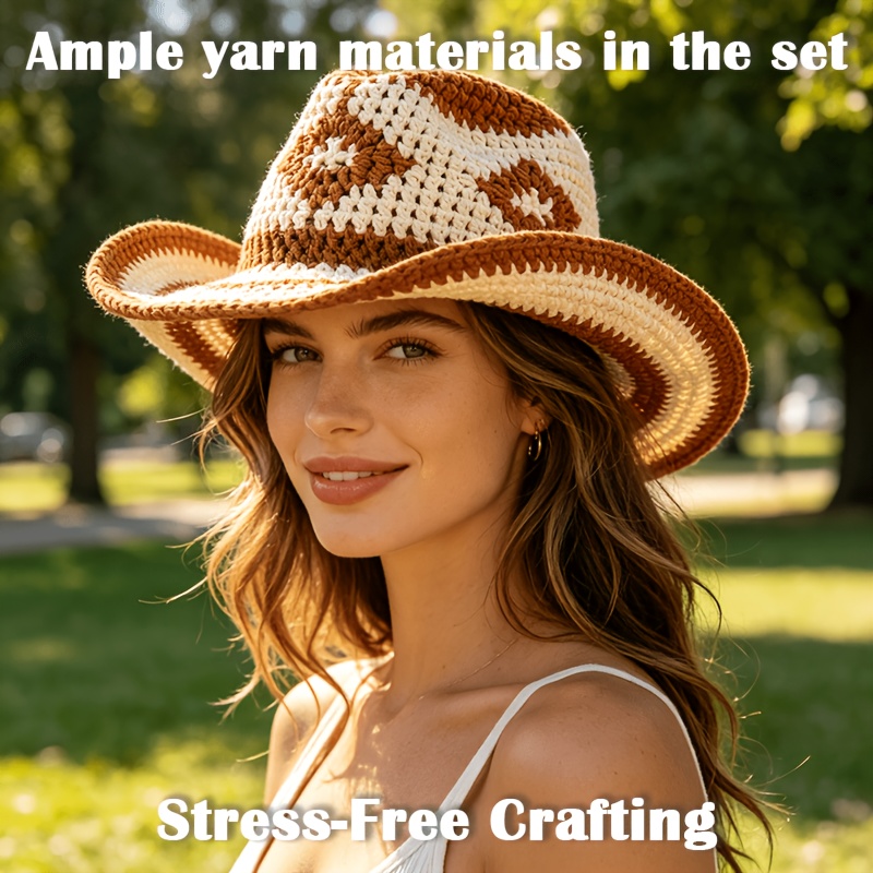 TEMU 1 Set - Vintage Style Crochet Hat Kit - Crochet Material Set - Crochet Kit For Beginners - Amigurumi Adult Crochet Handmade - Creative Crochet