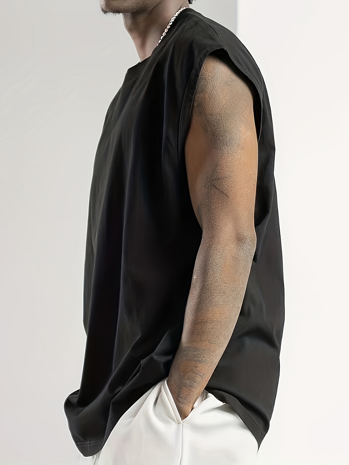 Men's Oversized Cotton Sleeveless Muscle Shirt - Breathable Summer Gym & Casual Wear, Loose Fit Sleeveless Top with Rounded Neckline, Solid Black Athletic Shirt for Big & Tall Men, Easy Care (Hand Wash/Dry Clean) - Plus Size Friendly, Relaxed Fit for Casual Attire, Stylish Sleeveless Vest for Men, Comfortable Cotton Fabric, Versatile for Casual Athletic Activities, Plus Size Muscle Shirt for Men, Mens Muscle Tank Top, Durable Construction, Lightweight Material, PLUS SIZE
