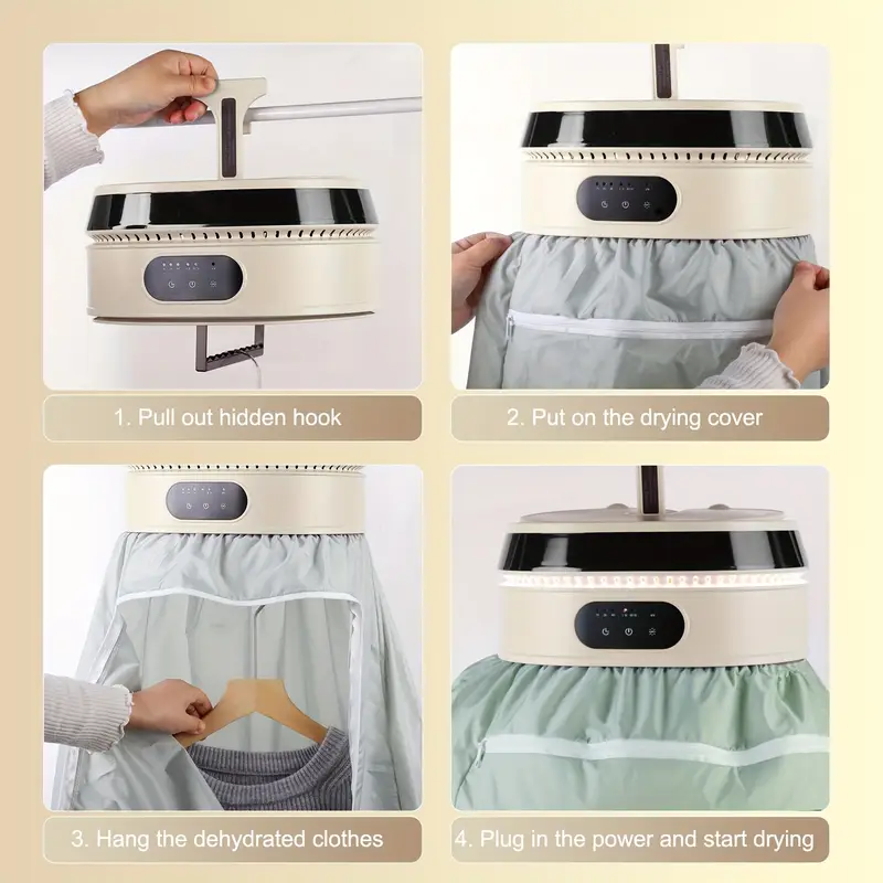 portable mini clothes dryer with timer led uv light hanger compact foldable design plug ideal for small items white teal options details 3