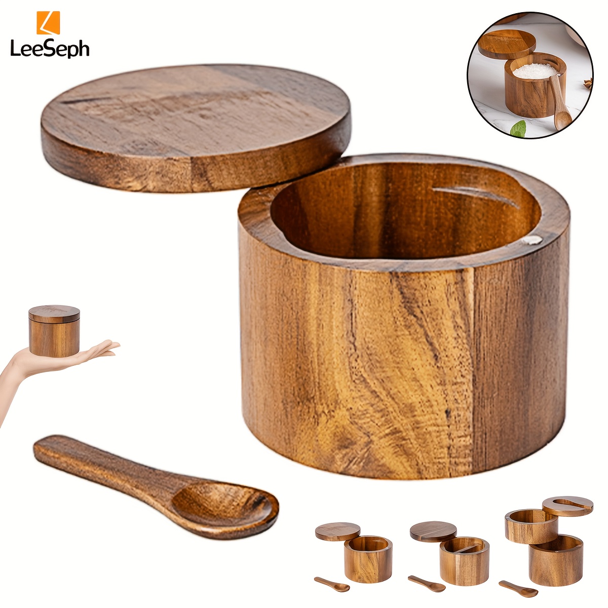 

1pc Wood And Pepper Set Lid And - -free Storage Box, Container For , , Spices,