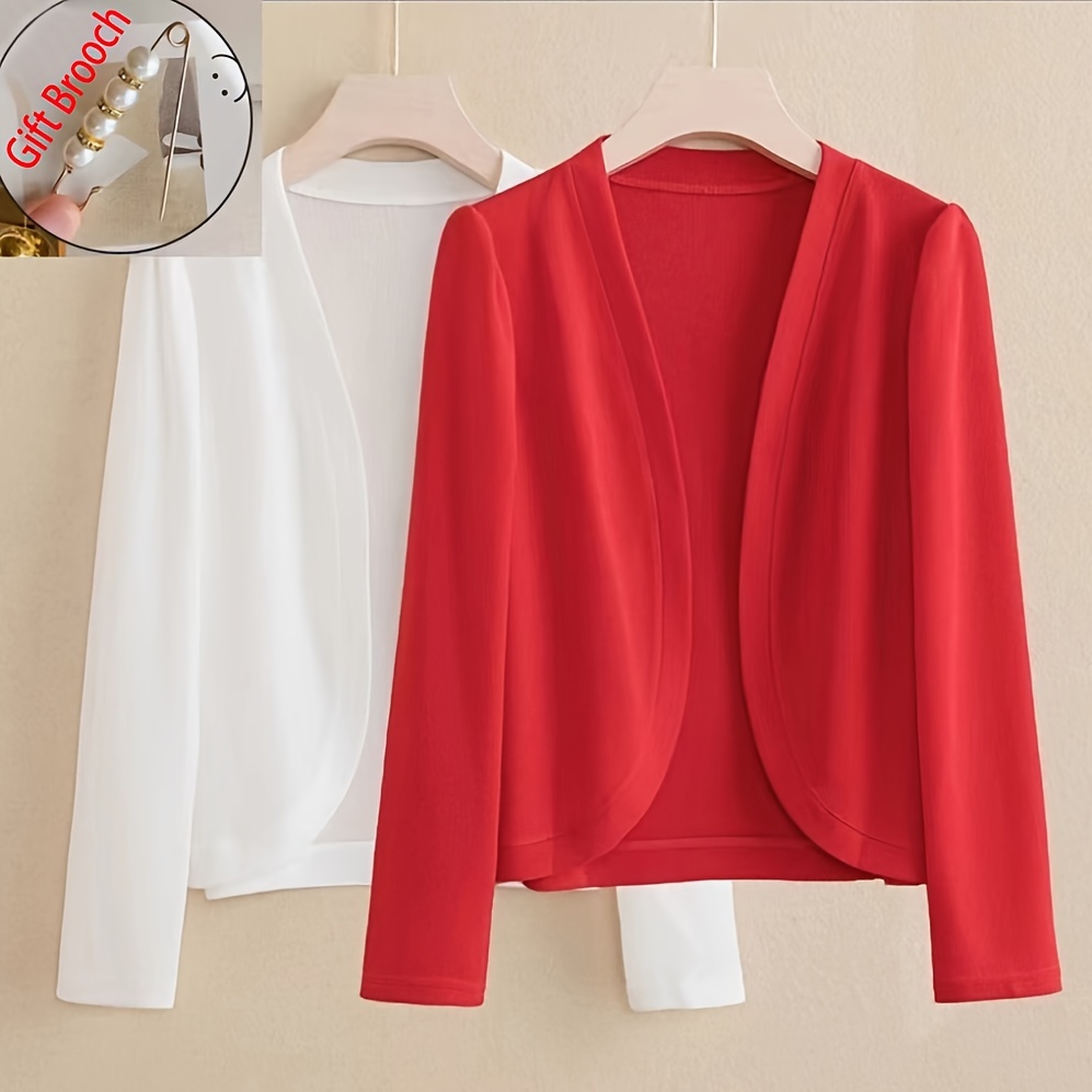 

Women' Cardigan, Long Sleeve Short Vest, Solid Color Shawl, Breathable & Warm, , , Polyester, Includes Brooch, In White, Red, Black, Pink, Blue, Teal, Olive Green - Ideal For Wear