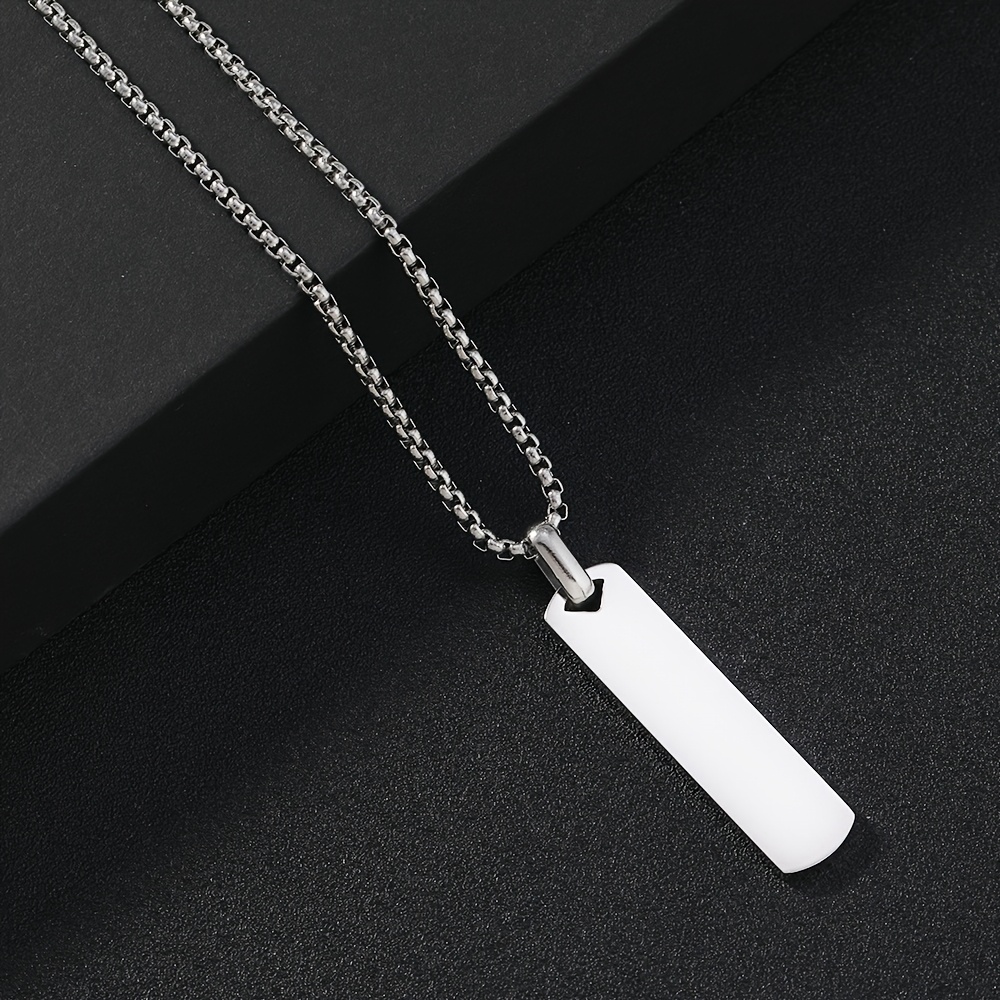 Image of Custom Product: 1pc Women's Fashion Stainless Steel Long Bar Pendant Necklace With "" Laser Engraved Image, A Suitable Gift