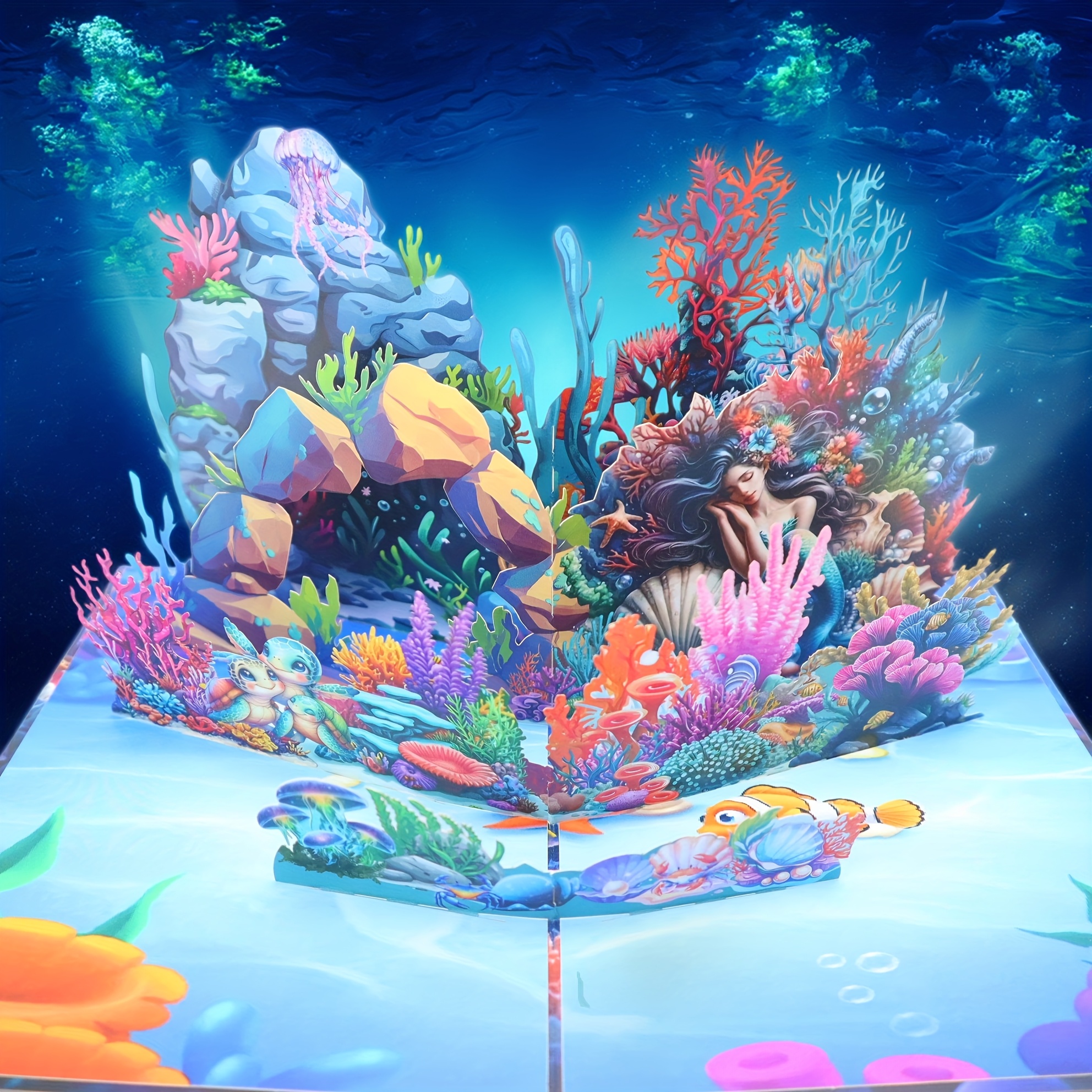 E-shop 3D Pop-Up Grußkarte mit exquisiter Unterwasserwelt-, schlafende Meerjungfrau-Schildkröte-Quietsche-Schnecke-Perle und wunderschöner -