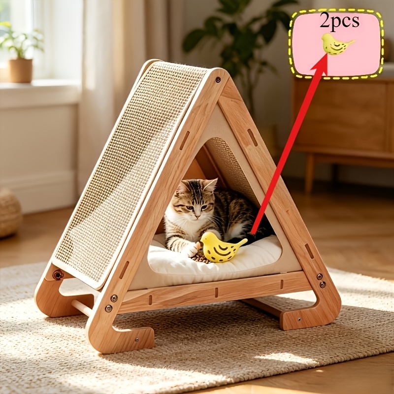 TEMU Pet Cat Gnawing Toy Cat Bed Cat Toy Multi-functional Hollow Bird Silicone Cat Toy Stuffed With For Gnawing And Shaking To Boredom Interactive