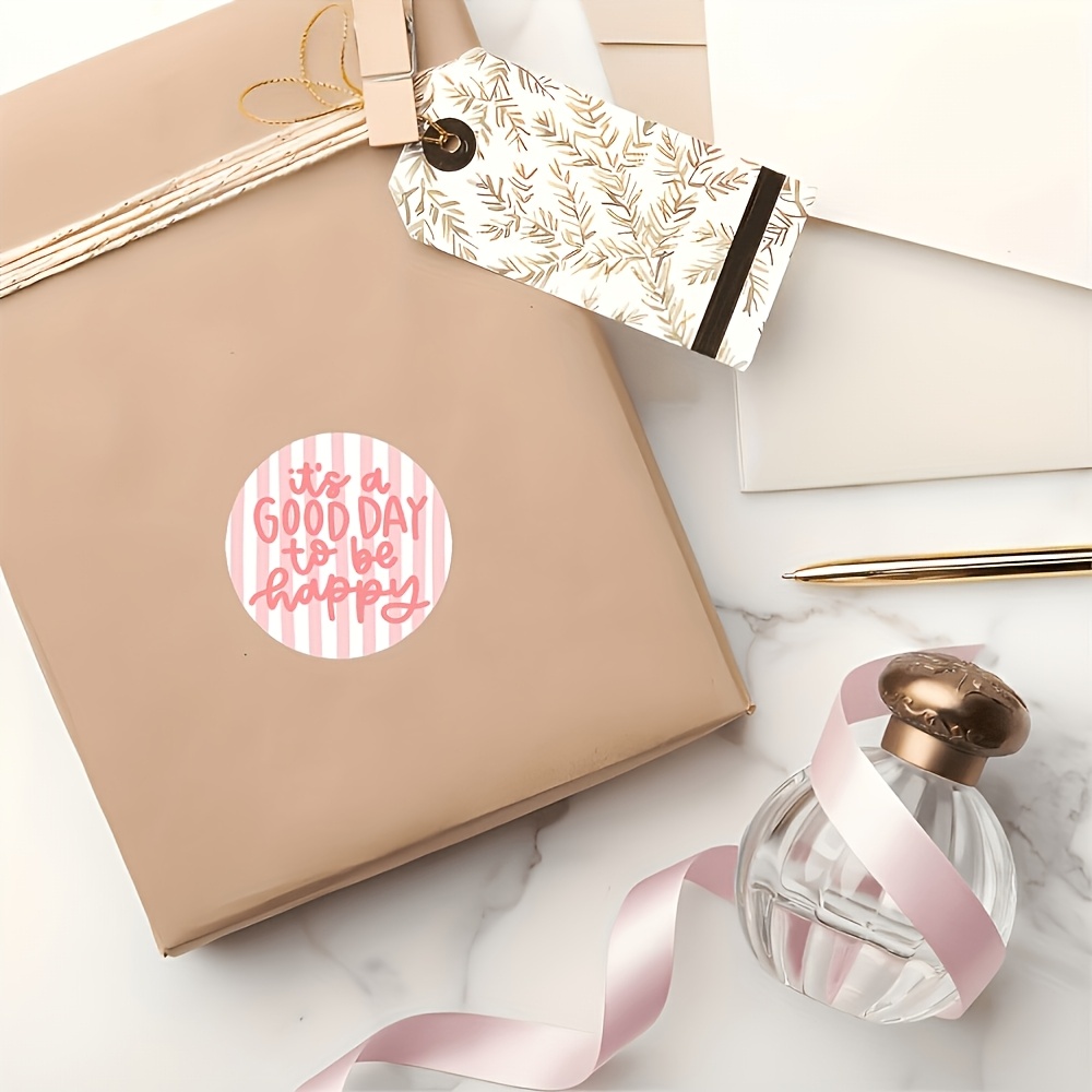 TEMU 96pcs Round Stickers Featuring " " With A Pink Striped Design, Perfect For Daily Reminders, Journal Decoration, Gift Tagging, And More