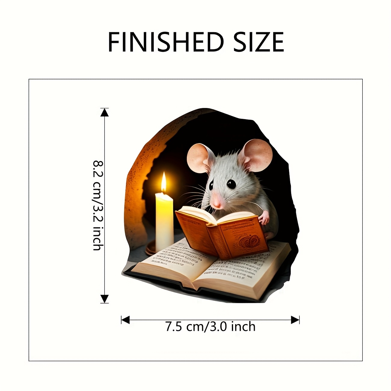 TEMU 3d Old Mouse Reading Book Wall Decal - Vinyl Sticker - Suitable For Bedroom, Office, Car Rear, Laptop, Truck, Motorcycle, Windows, Walls -