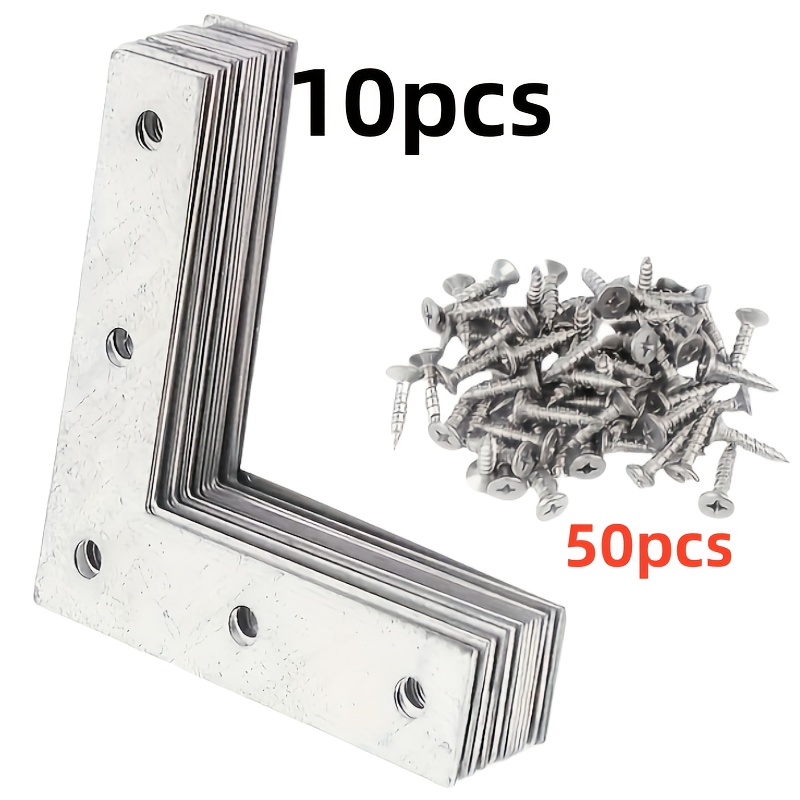 E-shop 60-teiliges Set inklusive 10 Edelstahl L-förmige Winkel 50 Montageschrauben, Flachwinkelverbinder, geeignet für Holzstühle, Bücherregale,