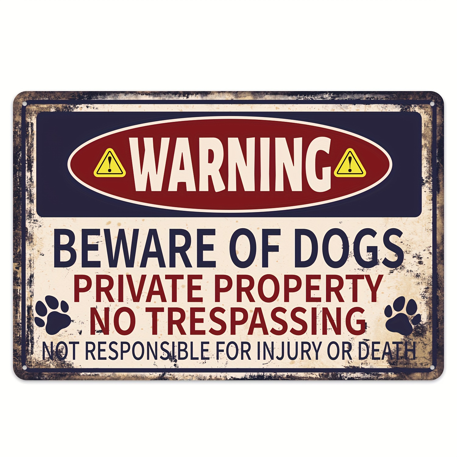 

1pc Dog Warning Sign, Beware Of Dogs Private Property No Trespassing, Not Responsible For Injury Or Death Metal Sign (20*30cm)