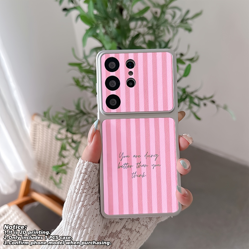 TEMU Phone Case: 2d Printed Baby Pink Stripe Phone Case Suitable For Galaxy S26 S25 S24 A37 A57 A17 A07 A56 A26 A36 A06 A55 A35 A05 A14 A24 A34 A54