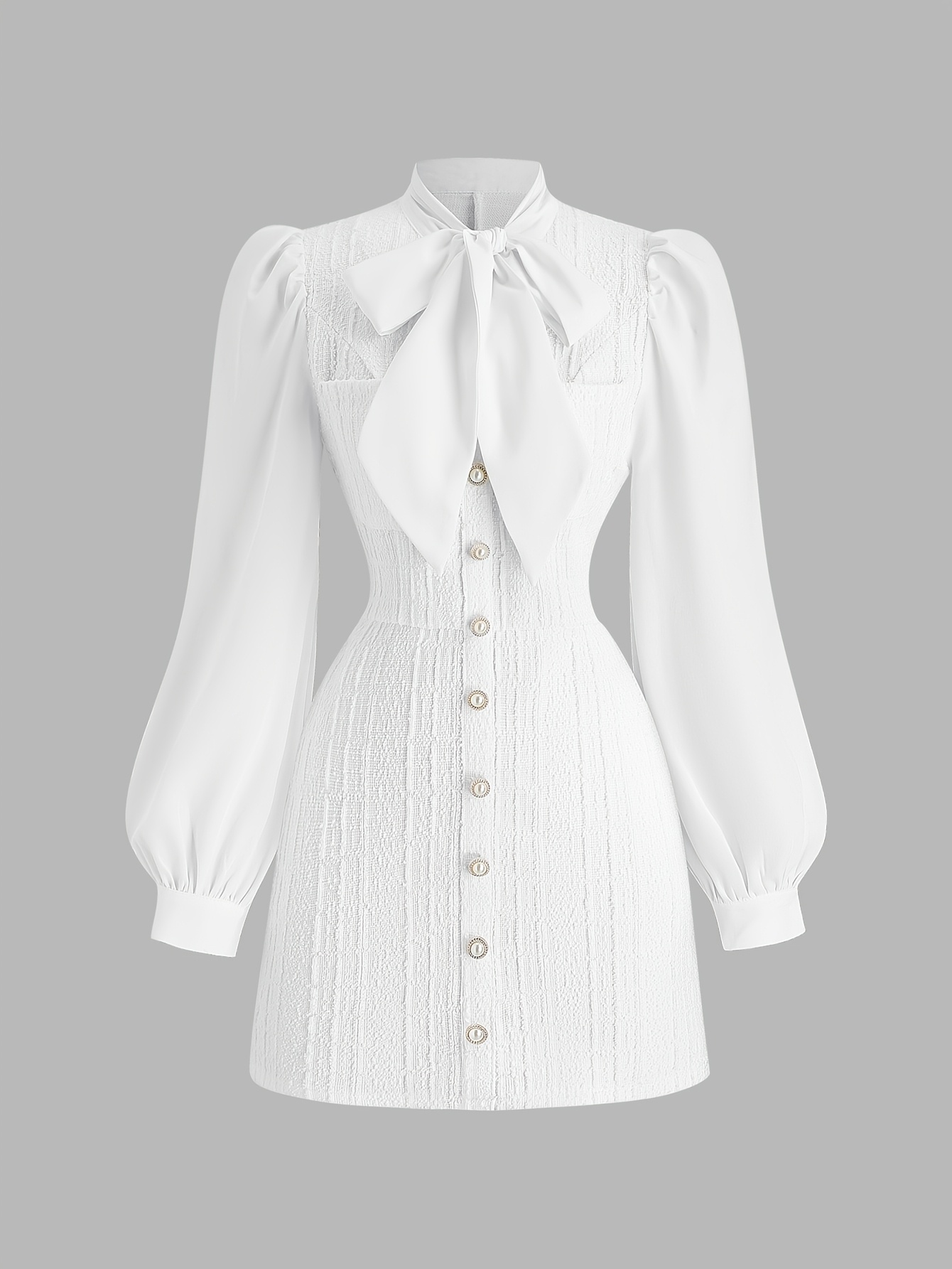 retro cute tweed shirt dress womens dress white bow dress - Temu