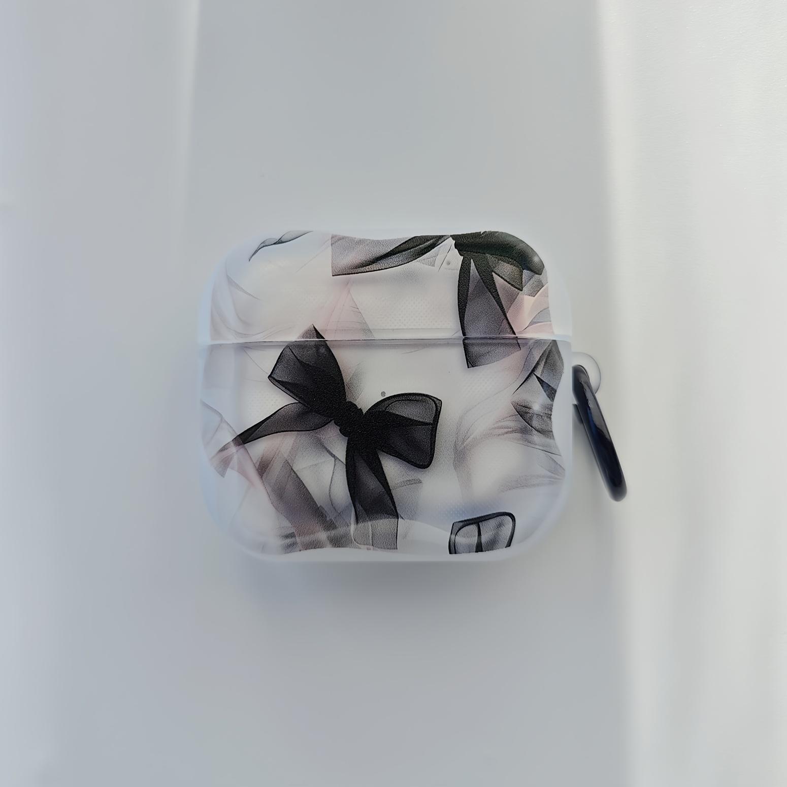 1pc Full Black Bowknot [with Black Circle] Cute Cartoon Gradient Translucent , 3d Wavy Shape With Circle Closure Suitable For Airpods 1/2/3/4/pro/ Earphone Case