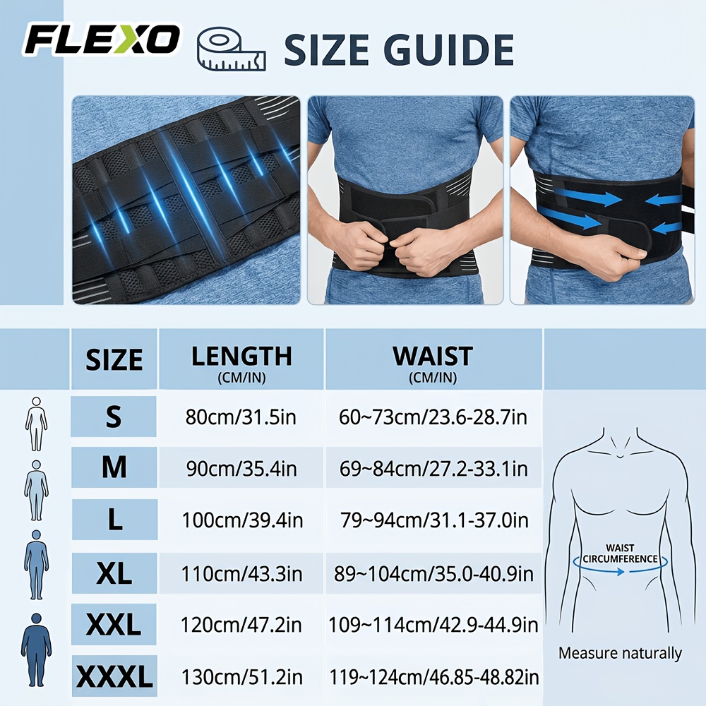 TEMU Flexo Ergonomic 3d Lumbar Support Belt, 4 High-elastic Pp Support Slats Built-in Anti-slip Waist Band, Ultra Mesh Adjustable Compression Waist