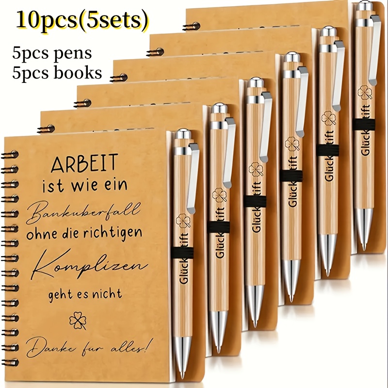 5pcs German Thank You Gift Set - Inspirational Spiral Notebook And Ballpoint Pen For Colleagues, Teachers, Employees, Farewell Gift, Work Is Like