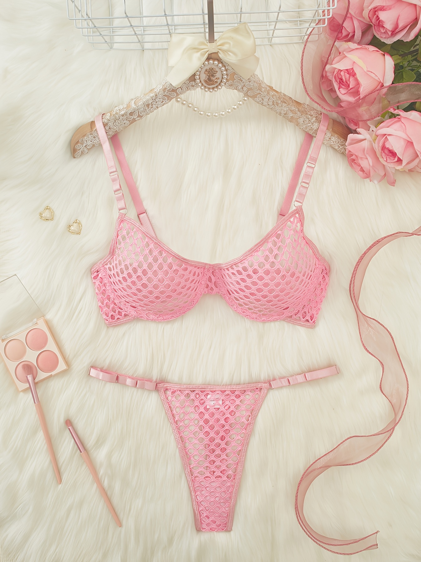 New Hot Selling Sexy Lingerie Fishnet Comfortable See-Through Gathered Exposed PP Sexy Uniform Two-Piece Suit with Steel Ring