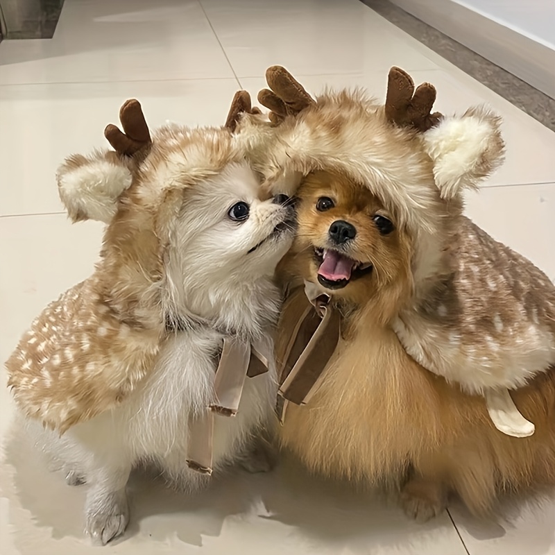 TEMU 1pc Christmas Pet Clothing Reindeer Cape Cloak Warm Clothes Transformation Costume